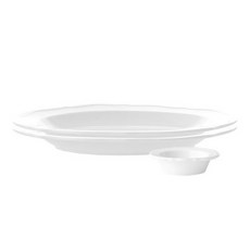 PRELUDE Neobone 簡約線條橢圓義大利麵碗 2入 + 醬料碗套組, 白色, 1套