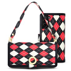 에스엠씨 아가일 패턴 지갑 다이어리 휴대폰 케이스 스트랩