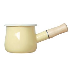 電磁爐適用木質單柄琺瑯牛奶鍋, 黃色, 10.5cm, 1個