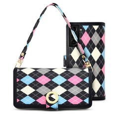 SMC 菱格紋錢包式手機殼 附掛繩