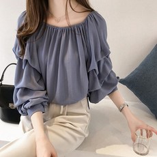 Goodif 女款雪紡抓皺袖圓領上衣