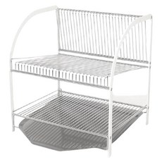 Diver 優質304不鏽鋼自動瀝水碗盤整理架, 2層, 白色 + 銀色