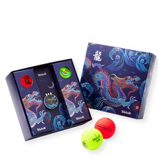 Volvik 青龍限定版高爾夫球 2種 x 3入 + 球標套組, 炫彩綠色, 炫彩紅色(高爾夫球), 1套
