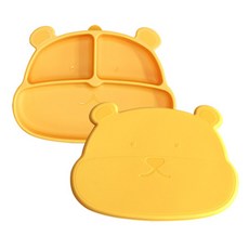 mommy's table Meokja Bear吸附食品級矽膠幼兒餐盤組, 帝王黃, 餐盤 + 蓋子, 1套