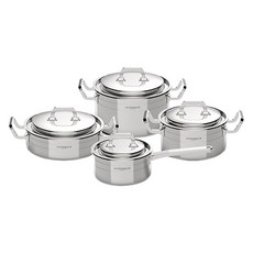 Altenbach Signature Alpha Silver 7層電磁爐鍋具組, 銀色, 1套, 單柄鍋 16cm + 雙耳鍋 20cm + 雙耳鍋 24cm + 火鍋 24cm