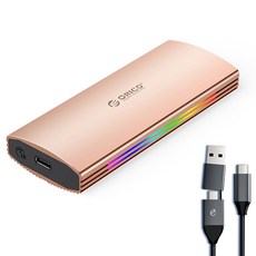 오리코 M.2 NVMe SSD RGB 외장하드케이스 2in1케이블 냉각핀 방열 USB3.2 Gen2 10Gbps M2R2-G2, M2R2-G2(로즈골드), 1개
