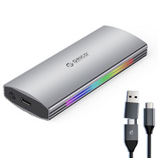 오리코 M.2 NVMe SSD RGB 외장하드케이스 2in1케이블 냉각핀 방열 USB3.2 Gen2 10Gbps M2R2-G2, M2R2-G2(실버), 1개