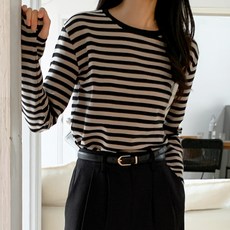 AFINAR 女性條紋暖袖長袖T恤