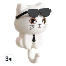 고양이 무타공 벽 후크, 화이트, 3개