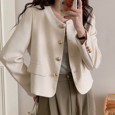 Paperments 女款簡約無領中央鈕扣外套 08543