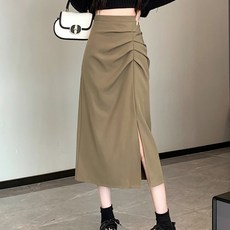 Paperments 側邊抓皺開衩中長裙 08358