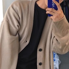 男士時尚潮流V領鈕扣開襟寬鬆長袖針織開襟衫