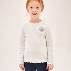 JELISPOON 女童款心形刺繡荷葉邊羅紋長袖T恤