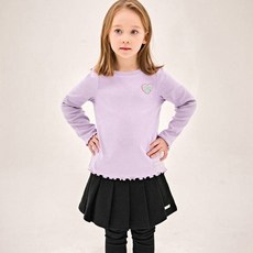JELISPOON 女童款心形刺繡荷葉邊羅紋長袖T恤