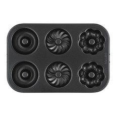 CHEFMADE 學廚 3種甜甜圈模具 6孔烤盤 黑色, 1個