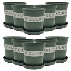Gardenit 園藝塑膠花盆 基本款+底盤, 現代綠, 10套