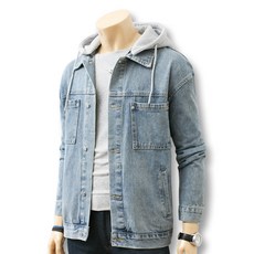 블루포스 남성용 케지디 오버핏 데님 후드 청자켓