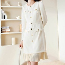 Paperments 金色鈕扣腰帶百褶連身裙 08511, 白色