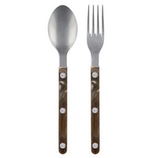 SABRE PARIS Bistrot復古酒館鈕扣系列茶匙蛋糕叉 霧面款 咖啡水牛色 2款組, 茶匙+蛋糕叉, 1套