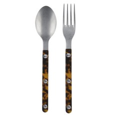 SABRE PARIS Bistrot復古酒館鈕扣系列茶匙蛋糕叉 霧面款 玳瑁色 2款組, 龜紋, 茶匙+蛋糕叉