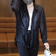 구디프 여성용 하늘하늘 시스루 얇은 긴팔 셔츠