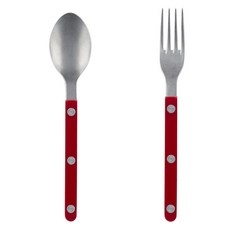 SABRE PARIS Bistrot復古酒館鈕扣系列茶匙蛋糕叉 霧面款 酒紅色 2款組, 茶匙+蛋糕叉, 1套