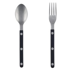 SABRE PARIS Bistrot復古酒館鈕扣系列茶匙蛋糕叉 霧面款 黑色 2款組, 茶匙+蛋糕叉