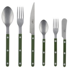 사브르 빈티지 디너 스푼 + 포크 + 나이프 + 티스푼 + 케이크 포크 + 버터 스프레더 세트, 다크 그린, 6종, 1세트