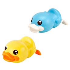 韓國 B&C 幼兒游泳小鴨沐浴玩具2件組, 黃色, 藍色