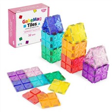 GabeFamily 嘉貝磁力片 Square32 32片 KS6557, 紅色, 橘色, 黃色, 綠色, 藍色, 紫色, 淺紫色, 天藍色, 1個