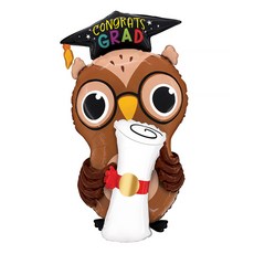 GRABO BALLOONS 鋁箔氣球 畢業貓頭鷹文憑, 1個, 棕色