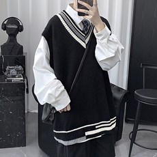 男士時尚潮流校園風年輕時髦V領針織背心