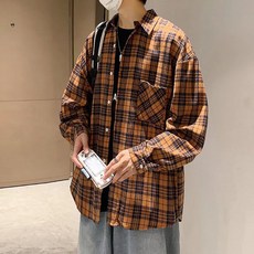 남성용 DM 캐주얼 포켓 체크 셔츠