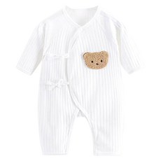 JOYMULTI 小熊圖案羅紋棉質長袖連身衣