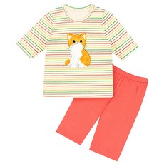 Uni FRIend 童款彩虹線條貓咪圖案7分袖上衣長褲組