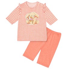 Uni FRIend 童款格紋兔子印花棉質7分袖上衣長褲組