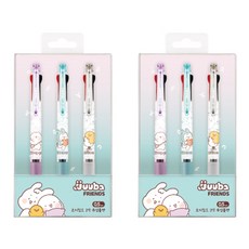 JAVAPEN Jooba Friends 啾吧3色超低黏度油性3色原子筆 0.5mm 3入組, 2套, 白色, 薄荷綠, 紫色