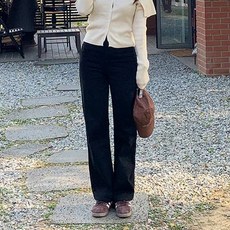 토마토팩토리 여성용 올리브 일자 와이드 코튼 팬츠