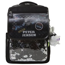 Peter Jensen 男童用 Peter Magic 賽車光柵連帽書包, 黑色