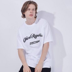 고스트리퍼블릭 남녀공용 커시브 1984 자수 오버핏 면 반팔티 GT-353