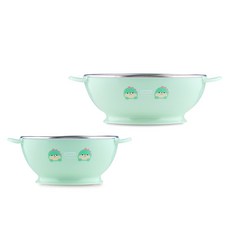 Edison 防滑不鏽鋼碗套組, 1組, 薄荷綠(恐龍)