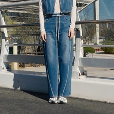 쥬시쥬디 여성용 J라운드 트리밍 와이드 데님 팬츠 JYDP121D