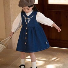 Arbe 女童 Yorden 牛仔連身裙 + 襯衫套組