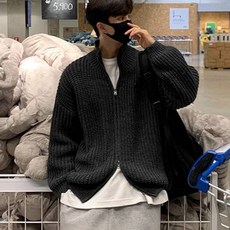 男士時尚潮流氣球袖高領長袖拉鍊開襟衫