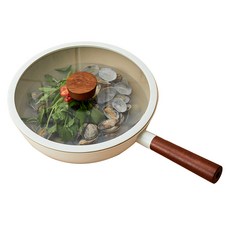 Modern House 感應爐適用深色木質鍋柄白色陶瓷塗層炒鍋+鍋蓋組, 28cm, 1套