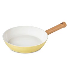 Sisem IH爐適用木質單柄陶瓷不沾平底鍋 奶油黃, 22cm, 1個