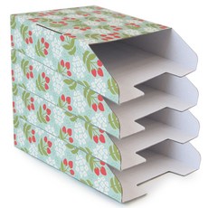 Flannery 盛開花朵 DIY 文件整理盒 4入, 1層, 薄荷綠