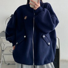MEICHEL 女款拉鍊領卡通印花寬鬆版型外套 04683