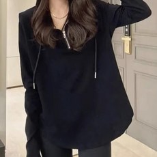 ATTERLIC 女款連帽領拉鍊寬鬆長袖T恤 03382
