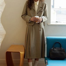 Paperments 夾克側邊百褶鈕扣裙兩件式套裝 08624